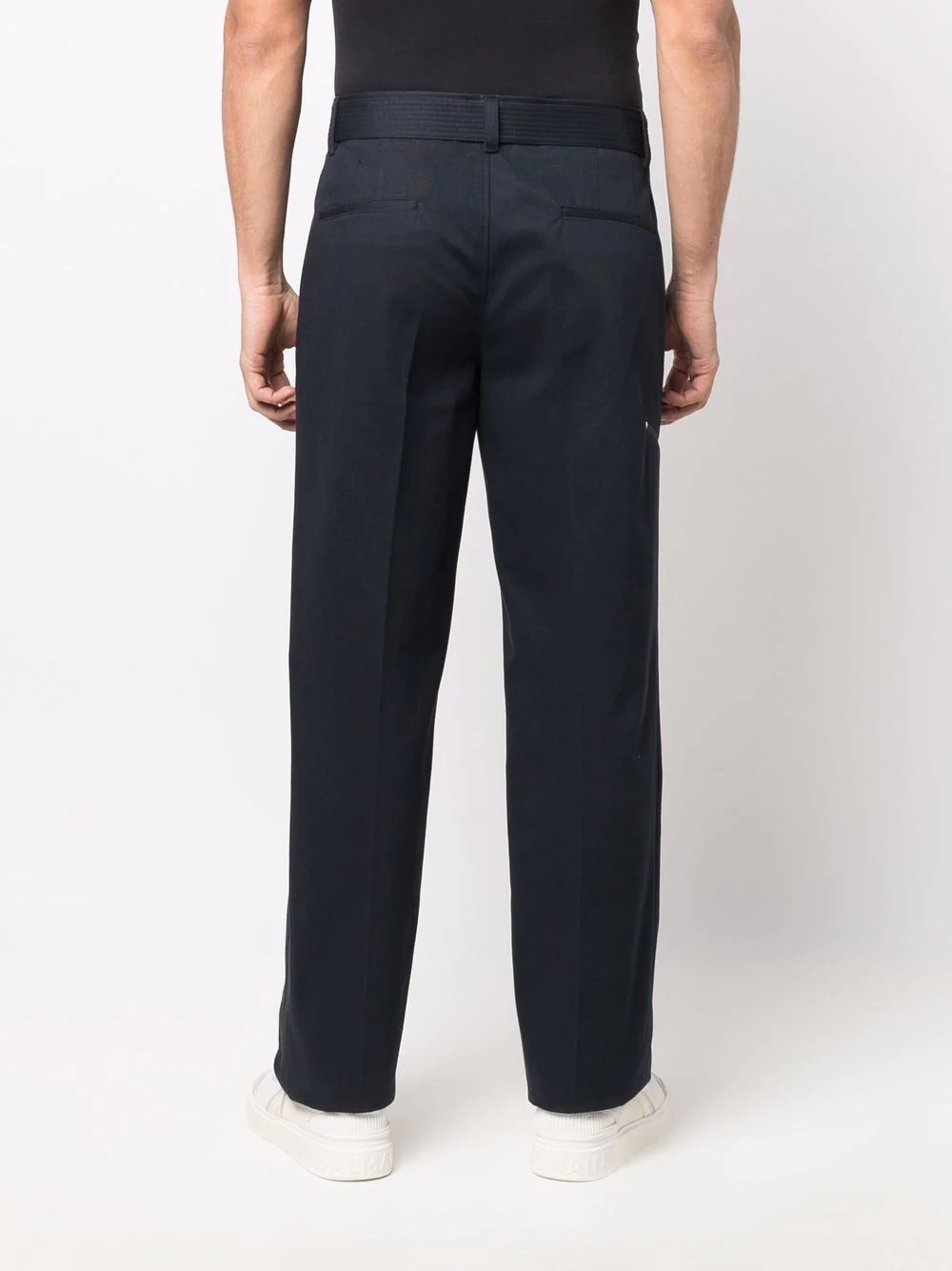 pressed-crease belted straight trousers - 4