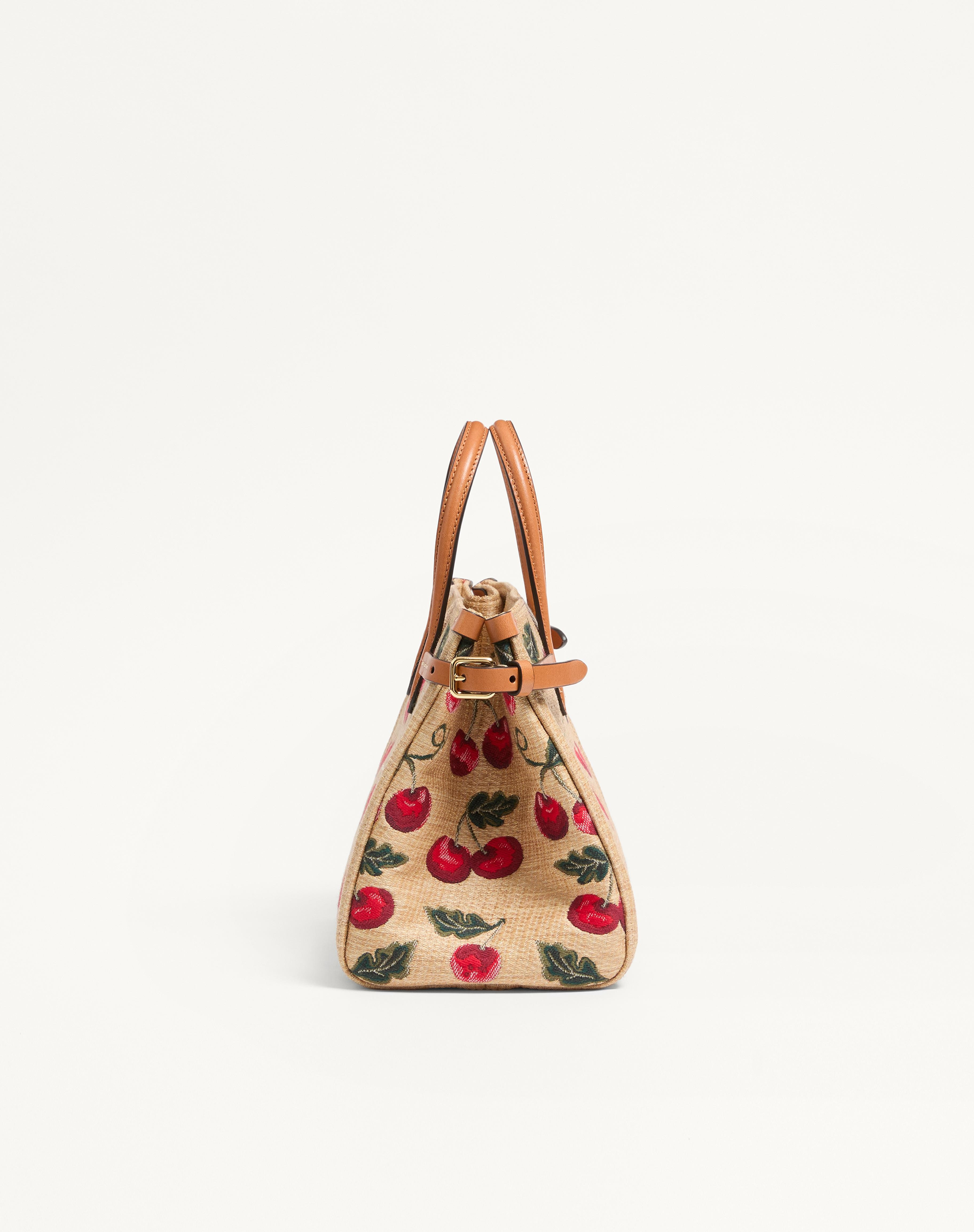 VALENTINO GARAVANI ANTIBES SMALL SHOPPING BAG IN SYNTHETIC JACQUARD RAFFIA WITH CHERRYFIC PATTERN - 3