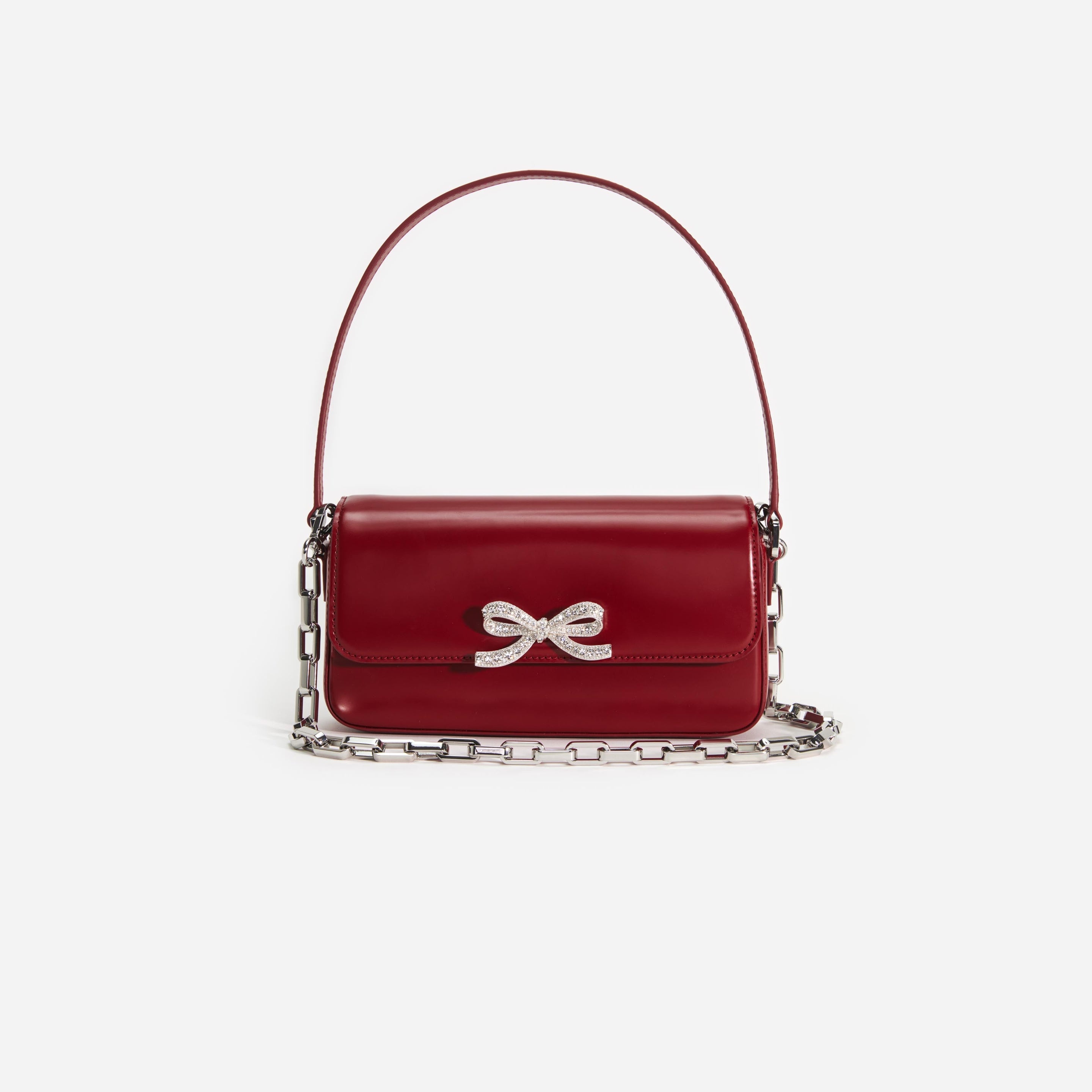 Burgundy Leather Baguette Bag - 4