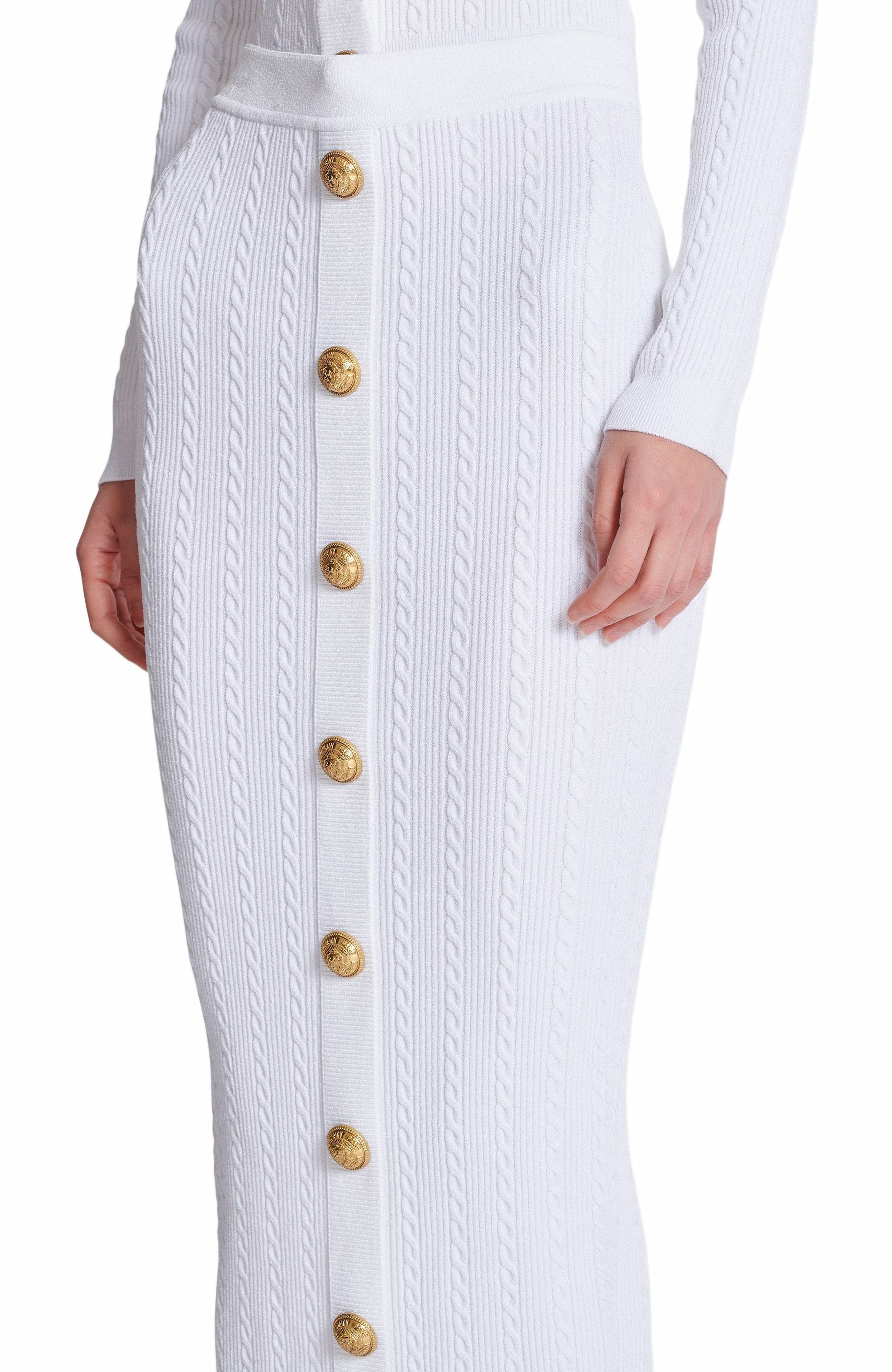 Balmain Cable-knit midi skirt in White at Nordstrom - 7