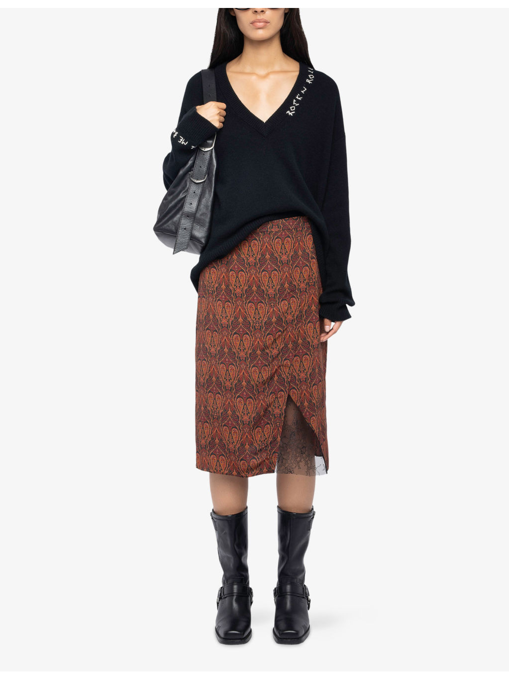 Julen Paisley-Print Lace-Embroidered Satin Midi Skirt - 2