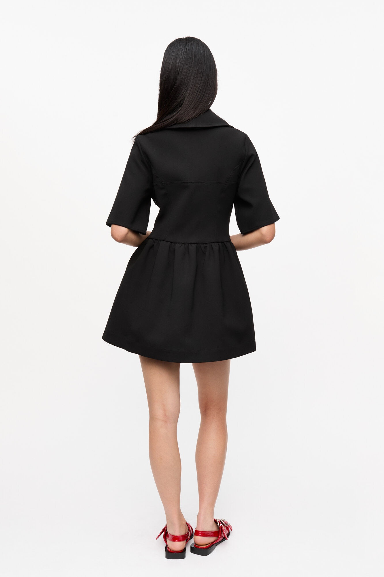 BLACK BONDED CREPE MINI DRESS - 3