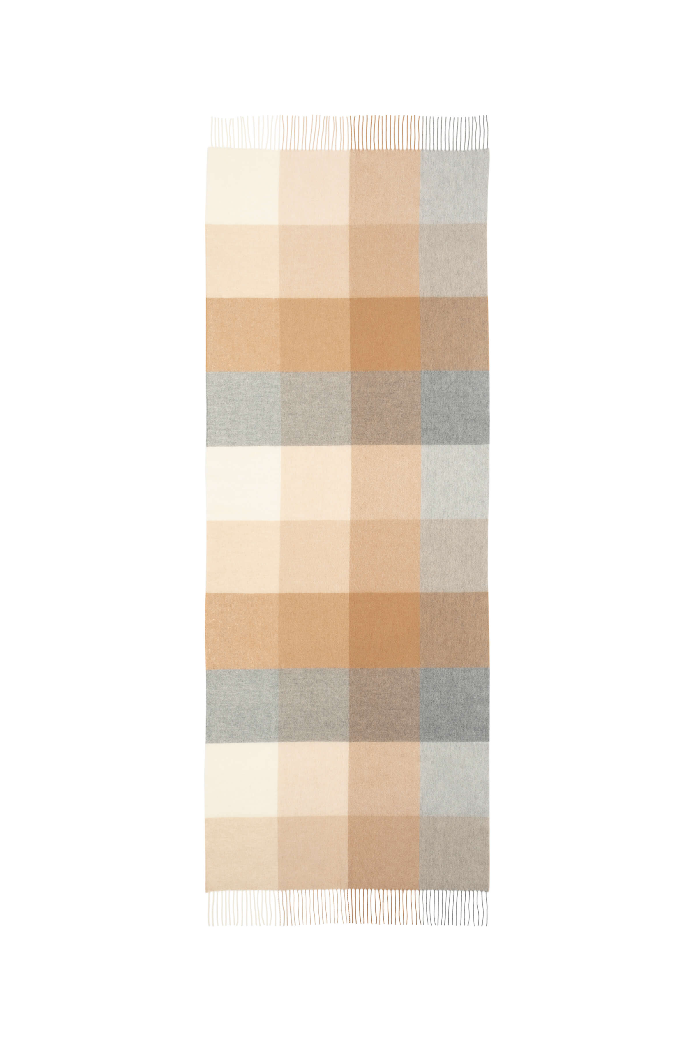 Block Check Camel Cashmere Stole - 3