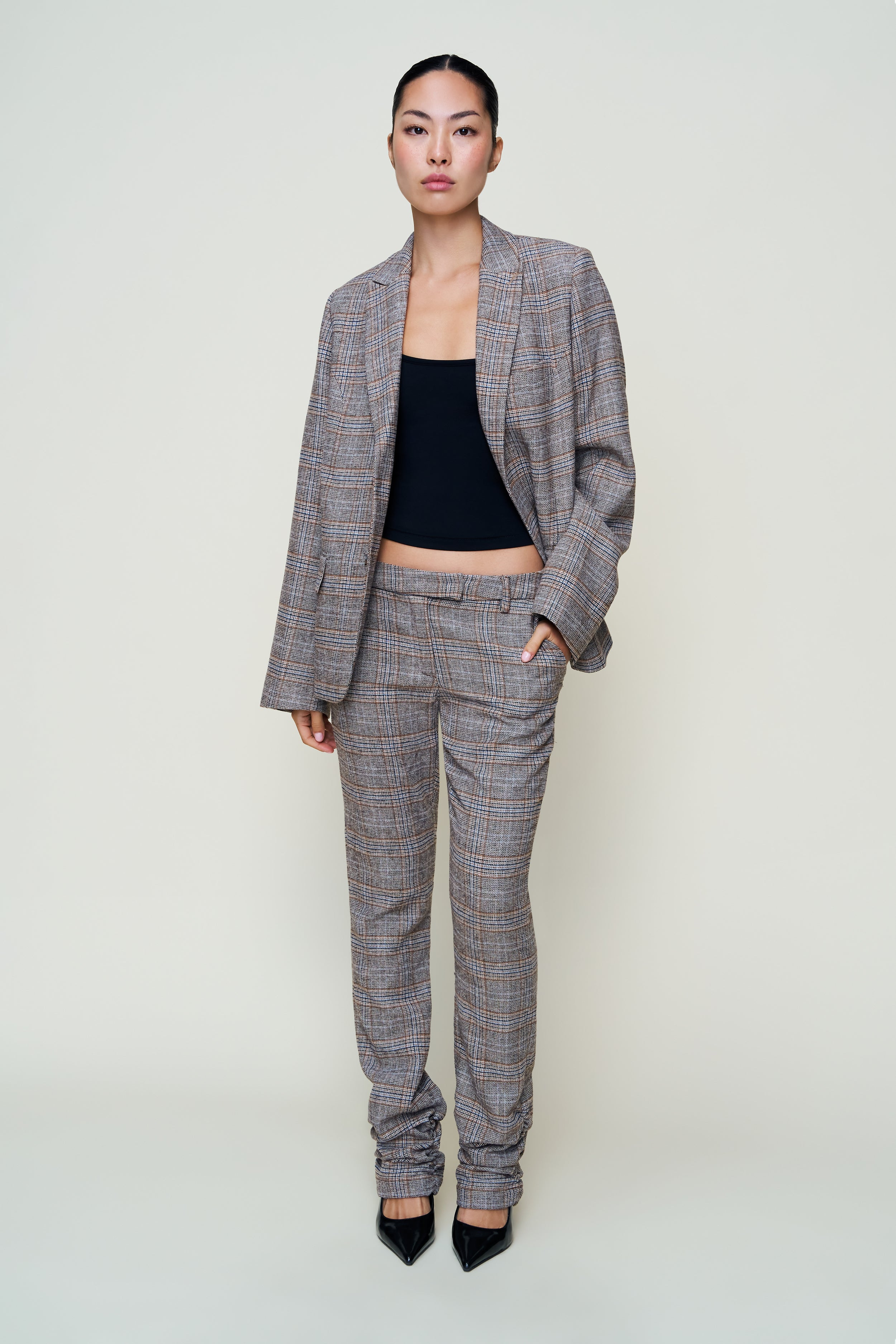 CORA RUCHED HEM TARTAN PANT - 5