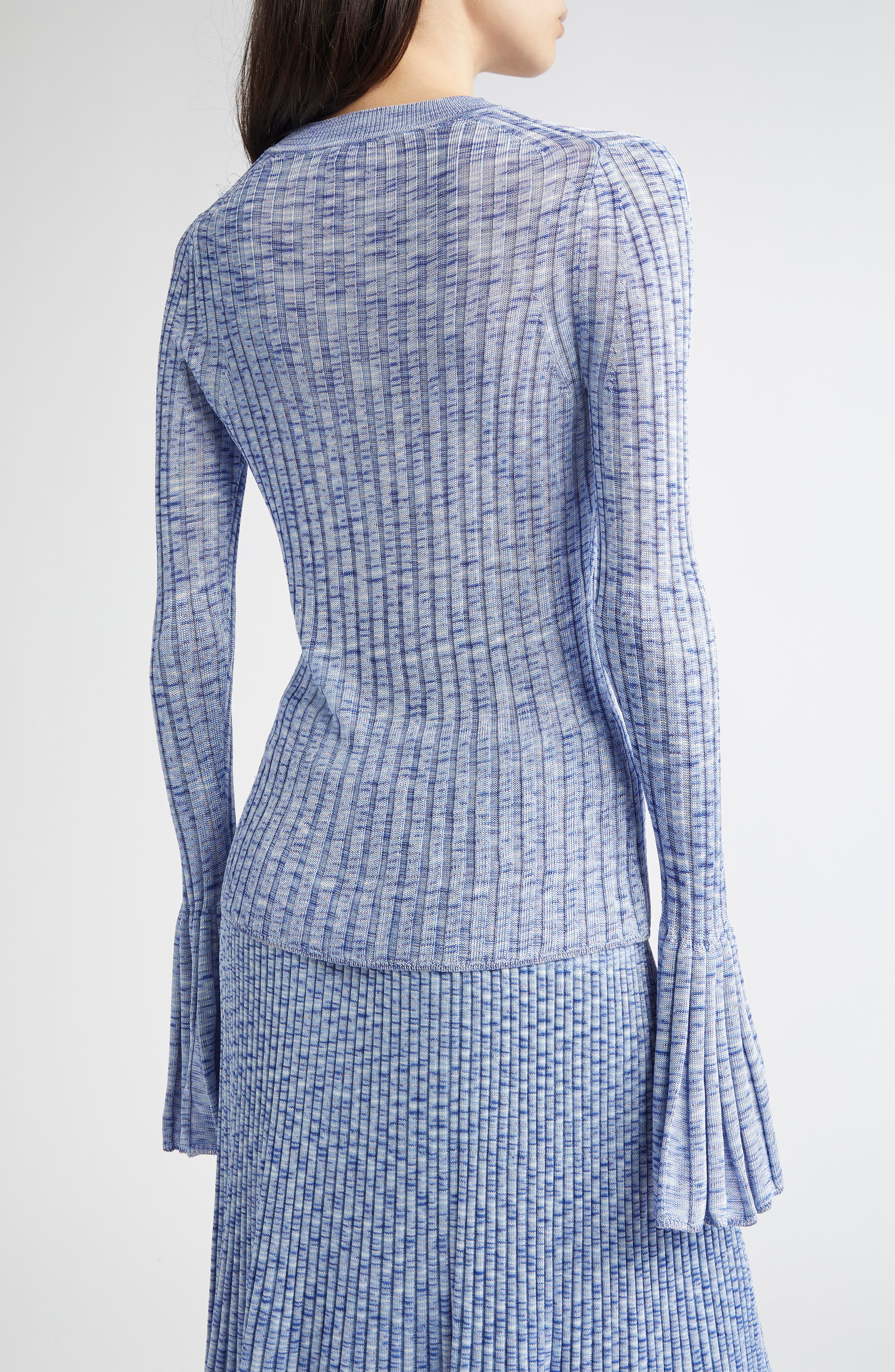 Zimmermann Hypotic Bell Sleeve Mouliné Rib Sweater in Blue Multi at Nordstrom - 3
