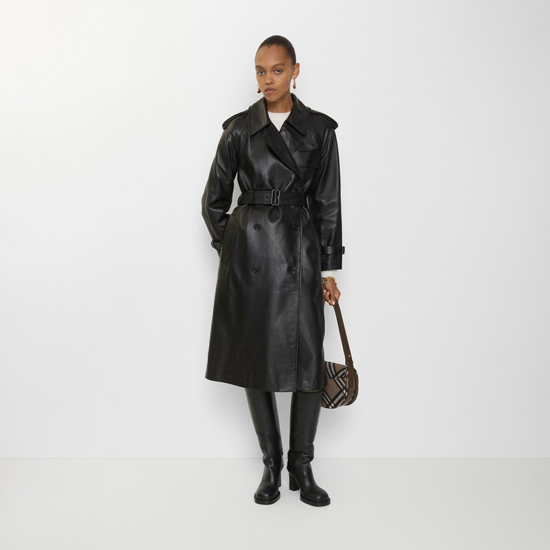 Burberry Long Leather Castleford Trench Coat outlook