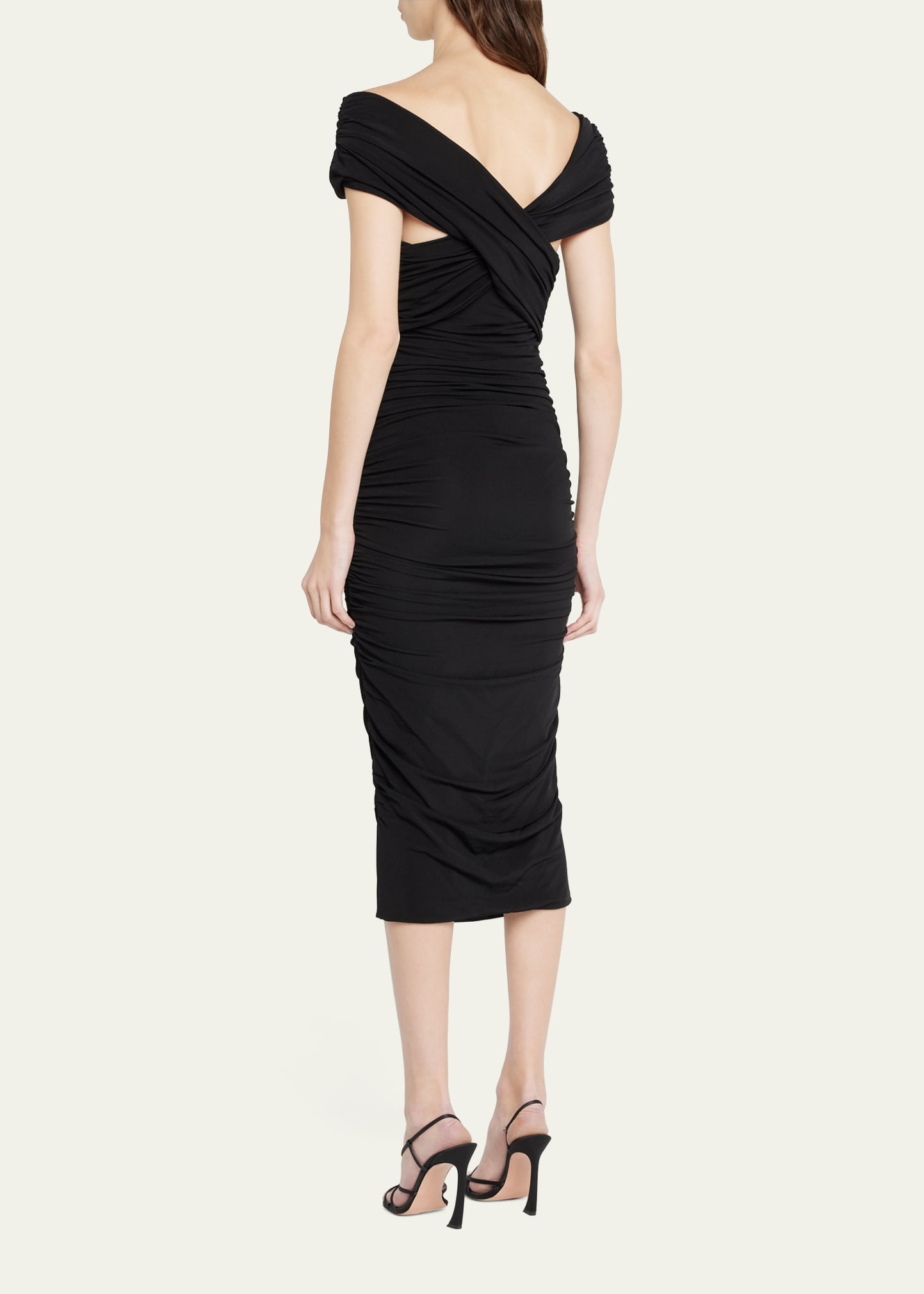 Off-The-Shoulder Ruched Jersey Midi Dress - 3
