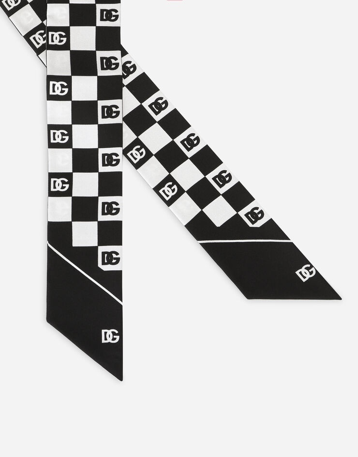Damier-print silk scarf with DG logo - 2