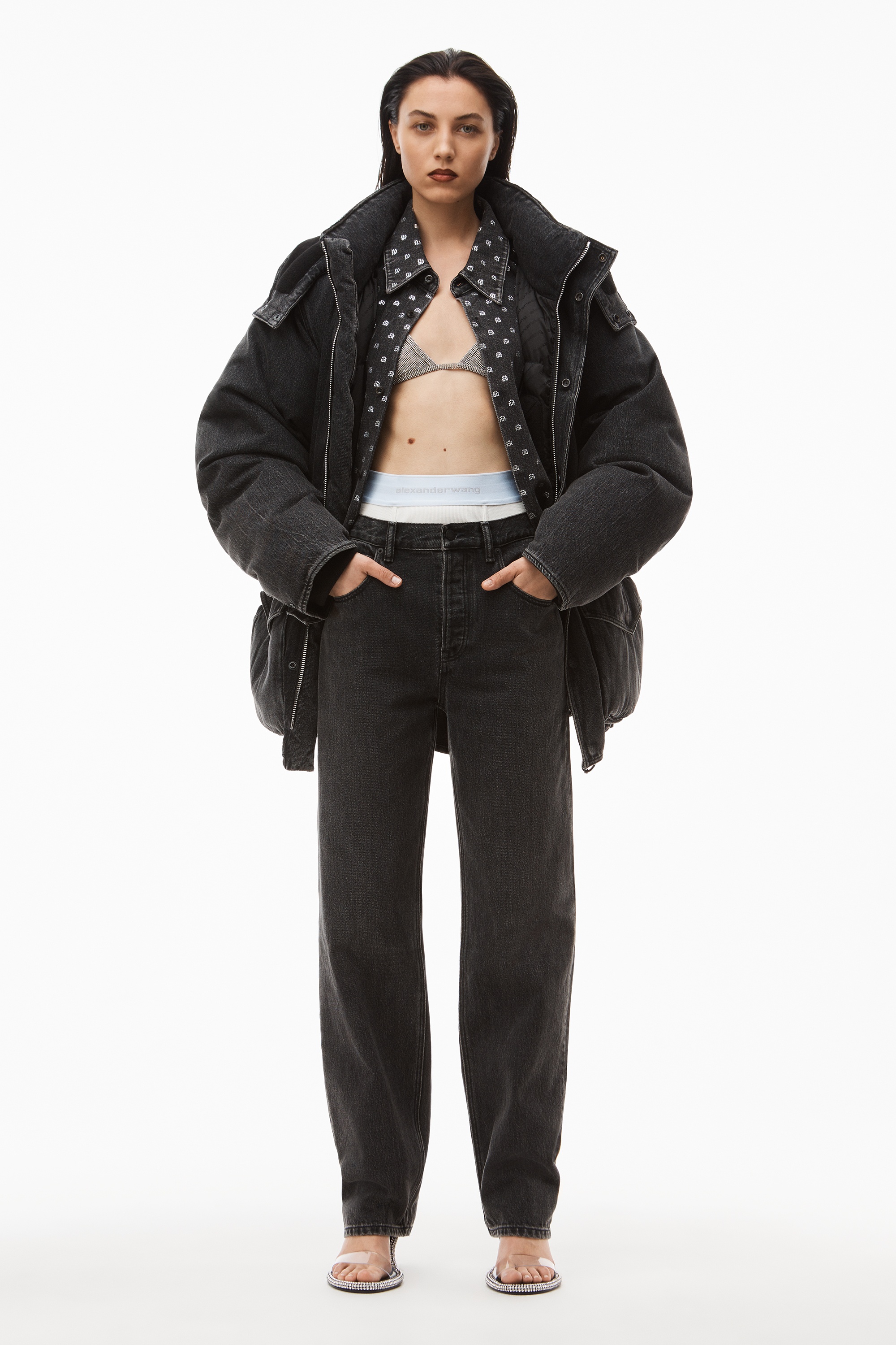 LOGO ELASTIC BRIEF LAYER JEAN IN DENIM - 2