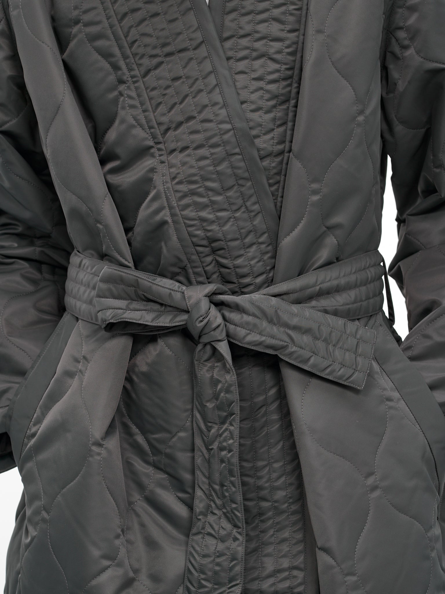 Gray Quilted Nylon Kimono Coat - 5