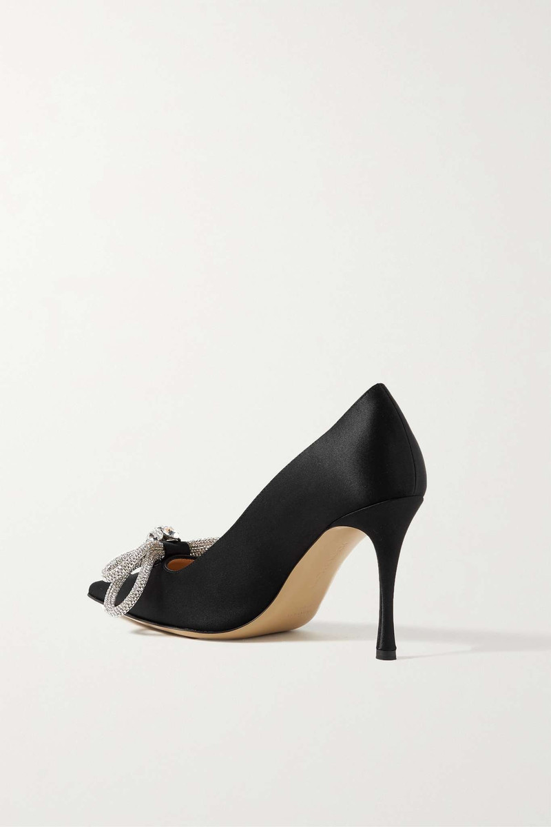 Double Bow crystal-embellished satin point-toe pumps 3