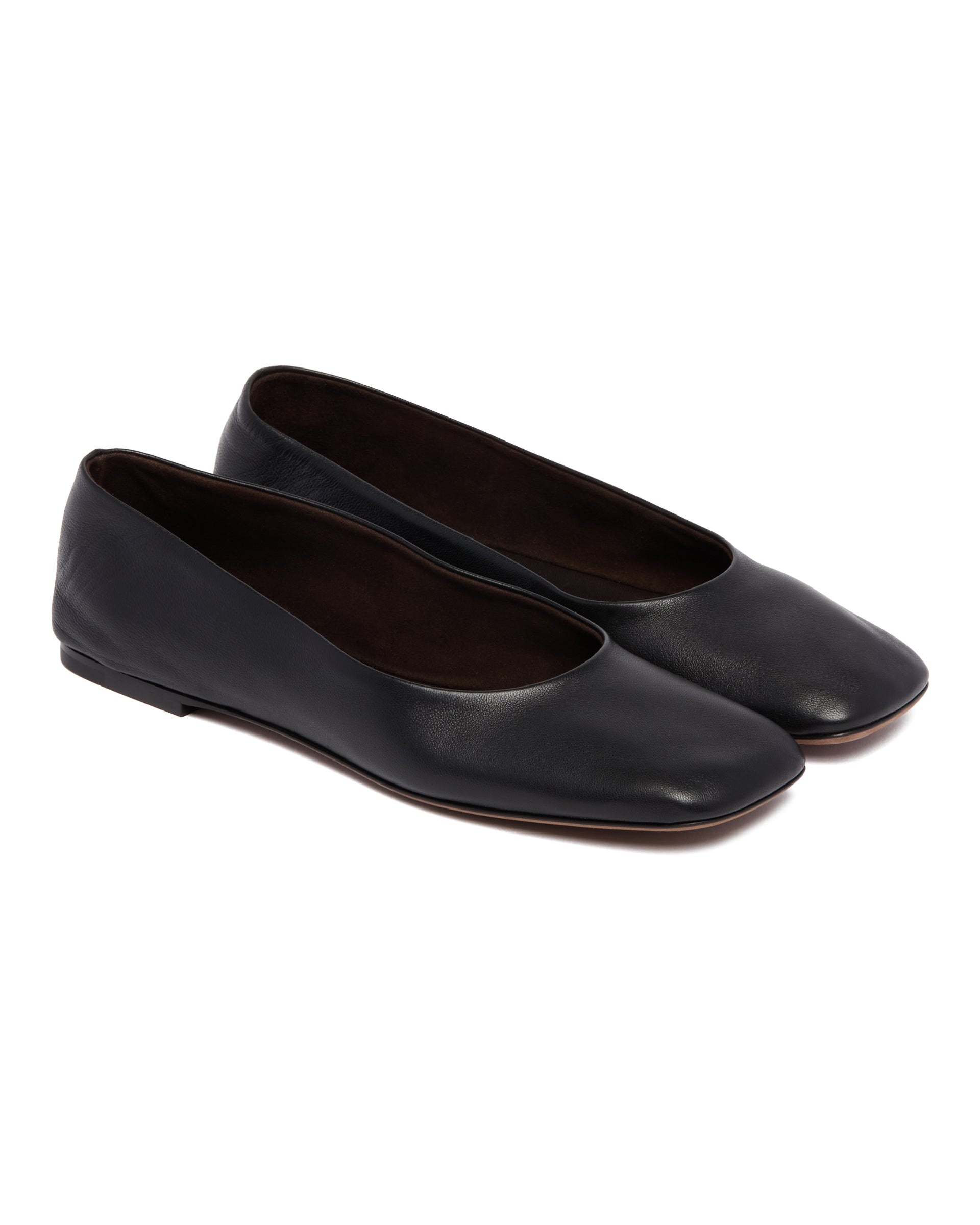 Black Leather Square-Toed Flats - 3