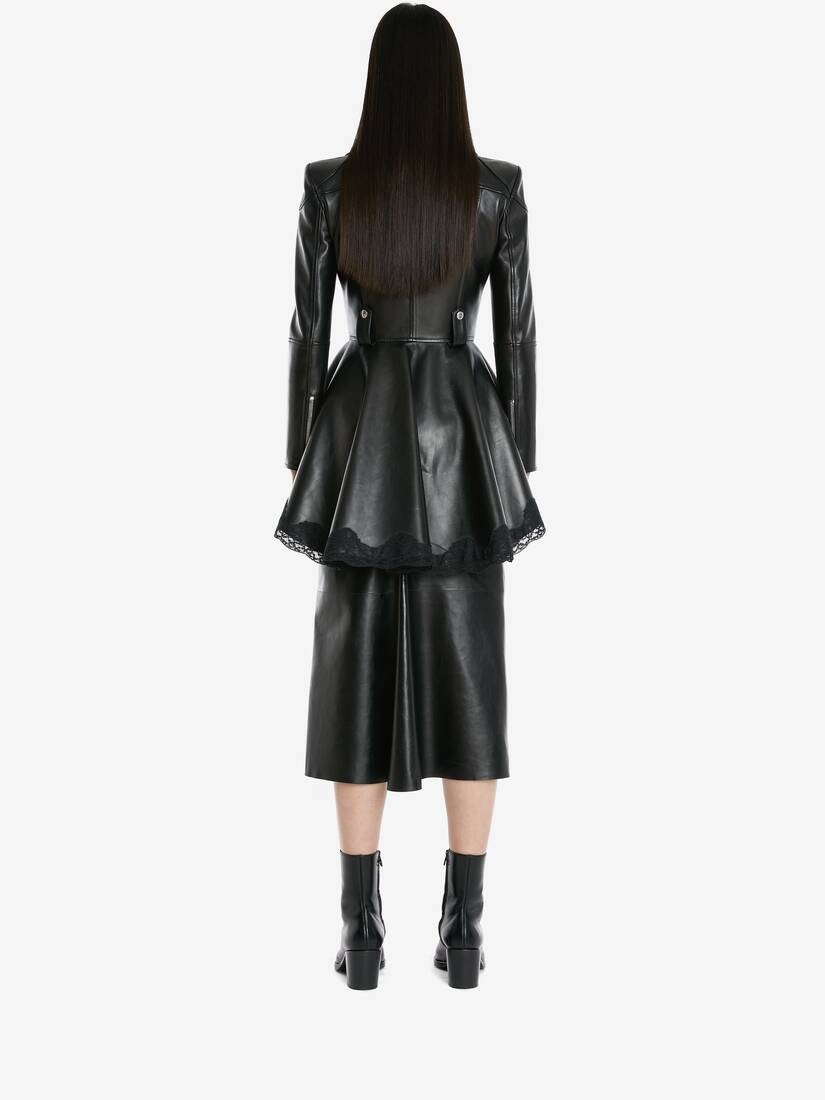 Leather Peplum Biker Jacket in Black - 4