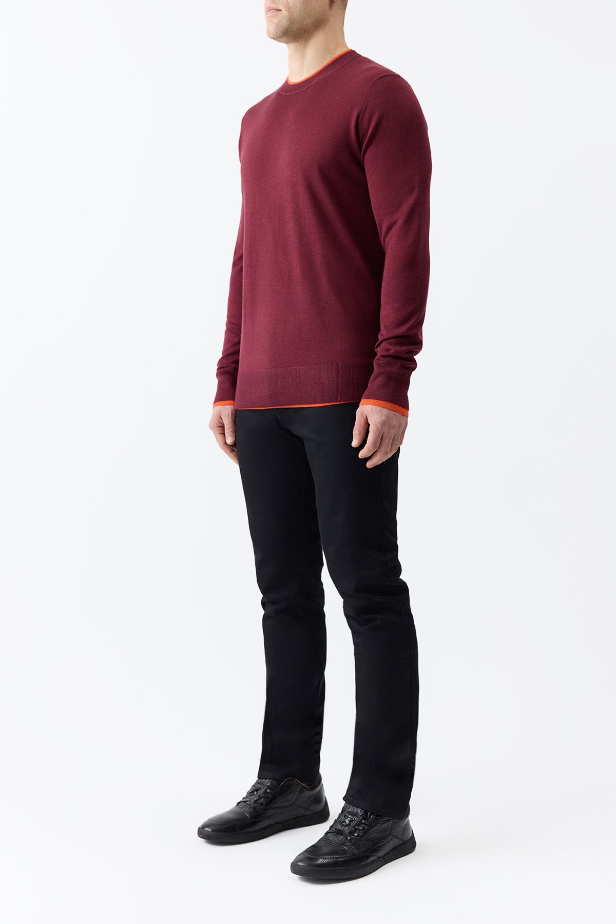 Wells Knit Sweater in Bordeaux & Spice Cashmere Silk - 4