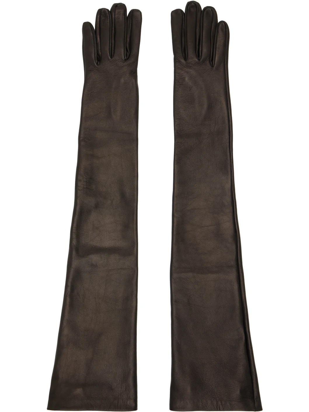 Black Long Leather Gloves - 1