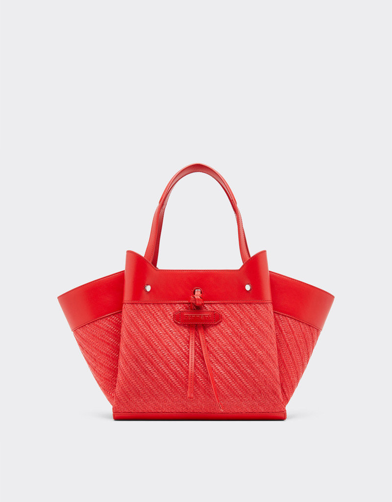 Small Ferrari raffia and leather tote bag 1