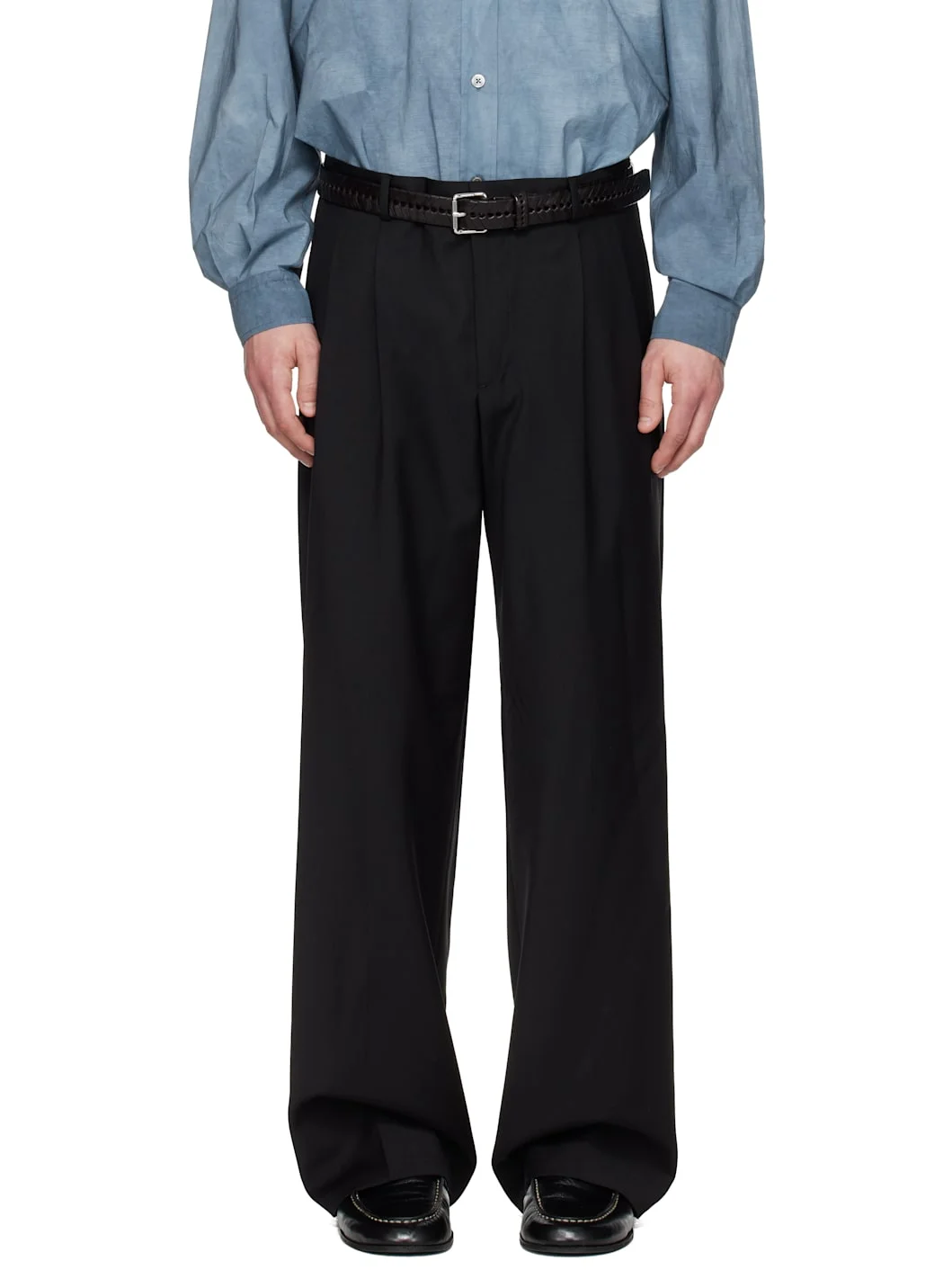 Black Wide Pleated Trousers - 1