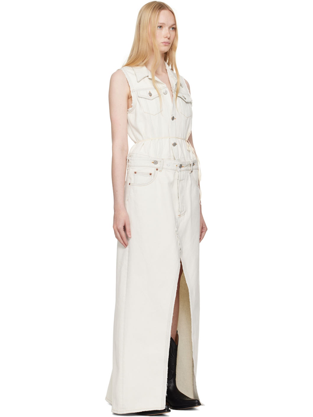 Off-White Convertible Denim Maxi Dress - 2