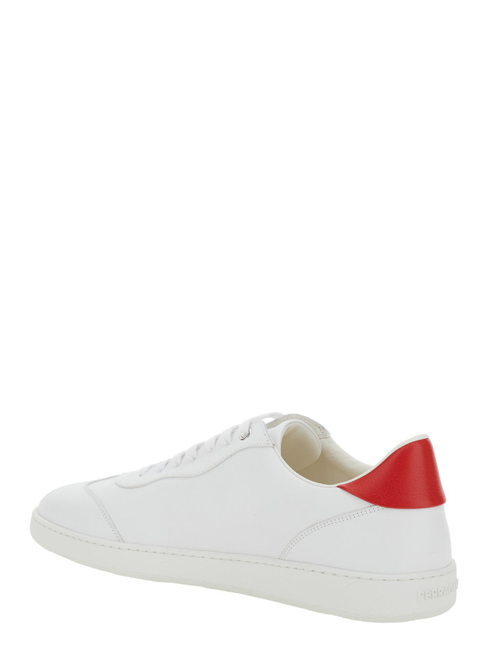Ferragamo Men 'Achille' White Low Top Sneakers With Red Logo Detail In Leather Man - 3