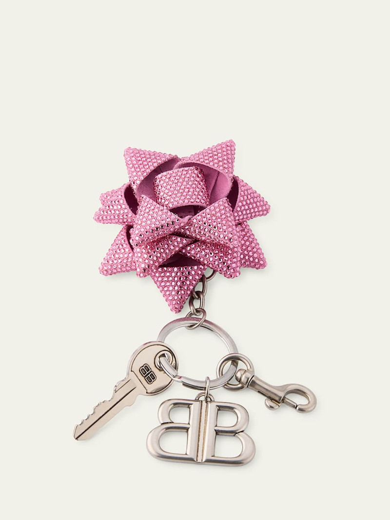BALENCIAGA Pink Crystal Gifting Bow Key Ring Bag Charm outlook
