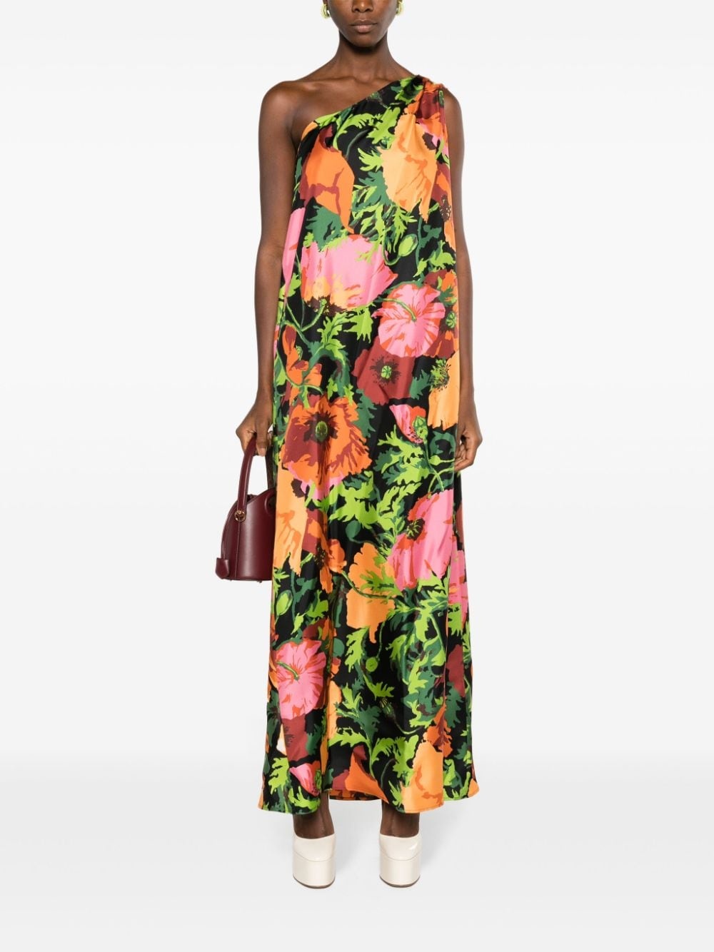 floral-print one shoulder dress - 2