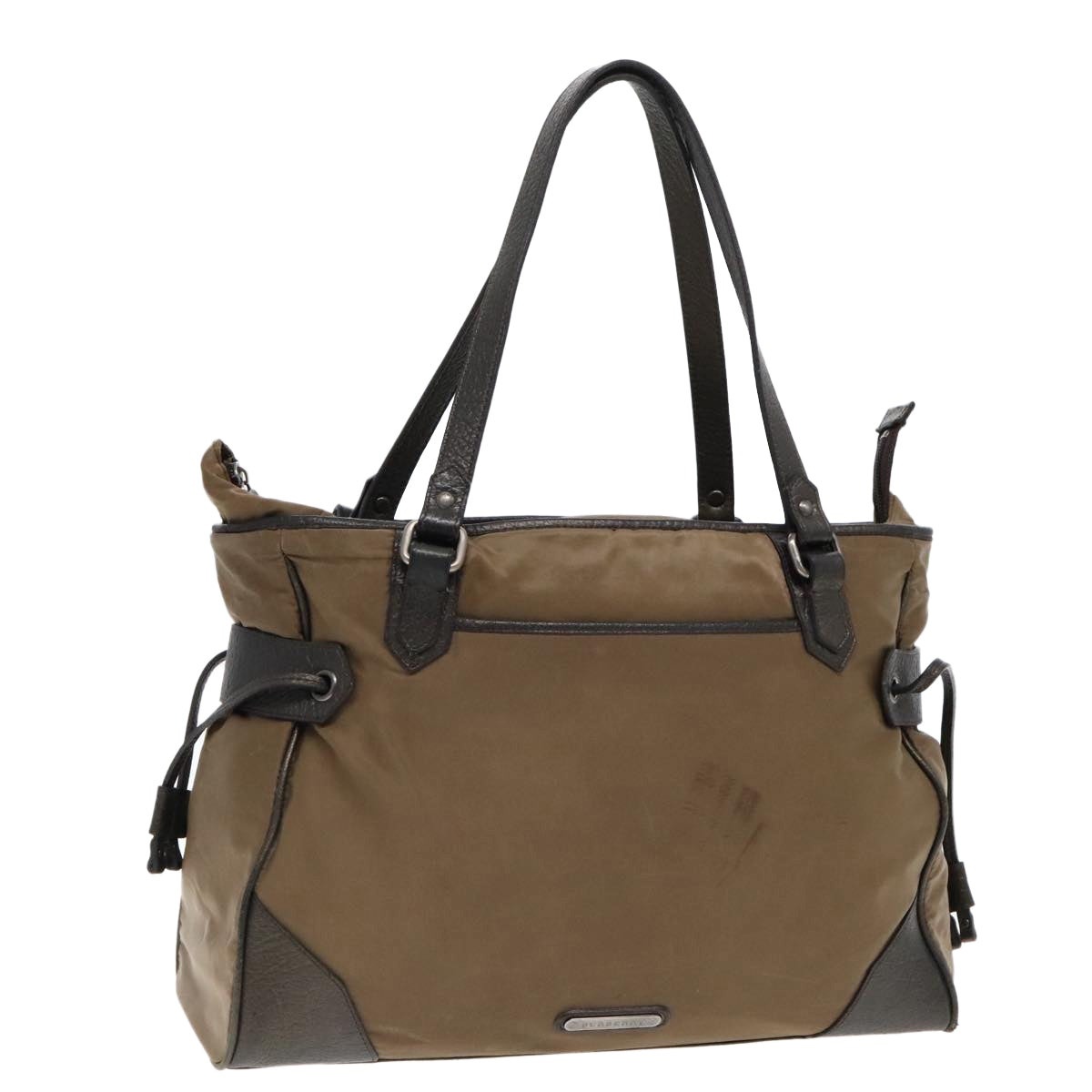 Burberry Tote Bag Nylon Leather Brown Dark Brown Silver - 13