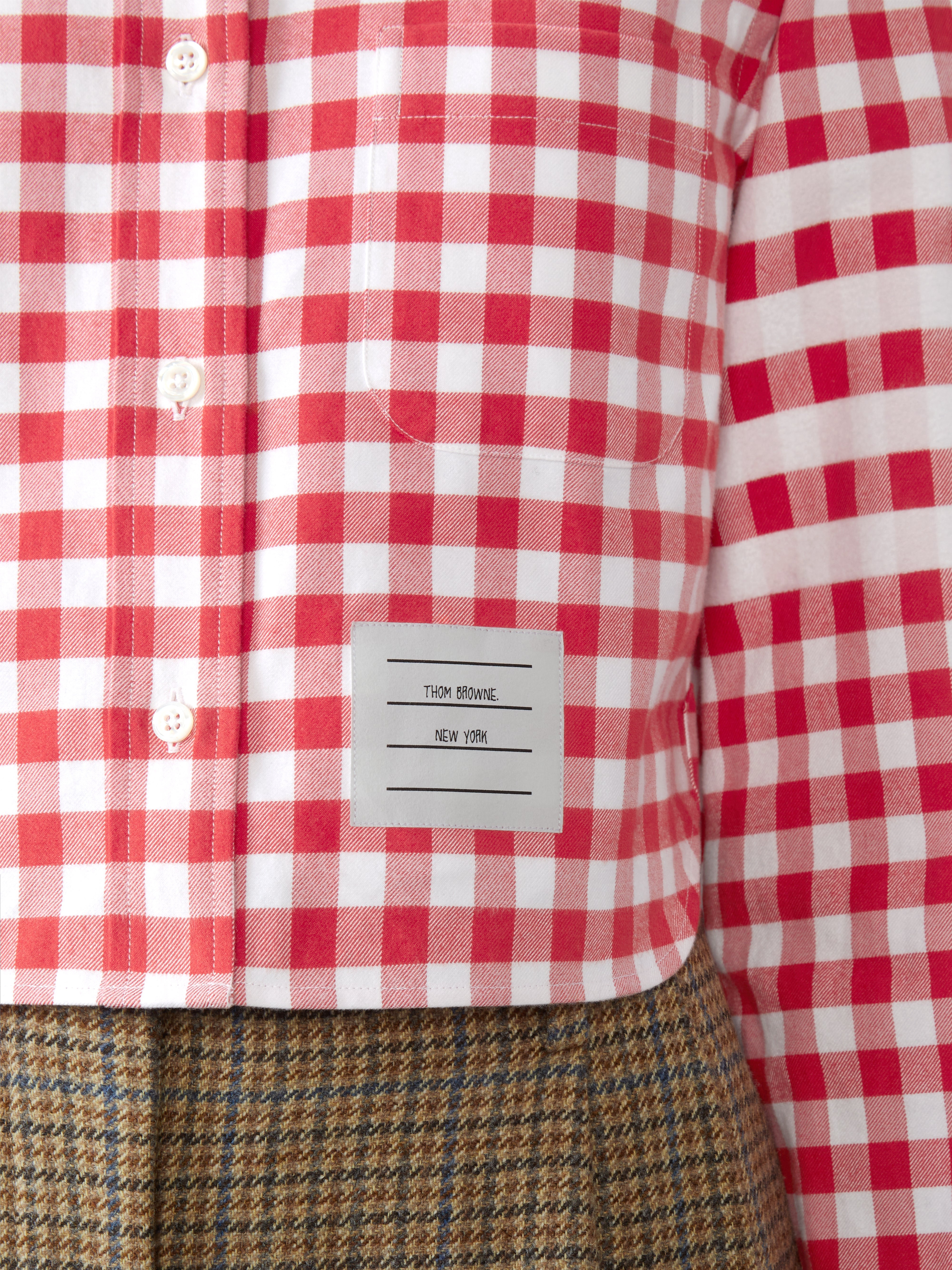 GINGHAM CHECK FLANNEL 4-BAR CROPPED SHIRT - 5