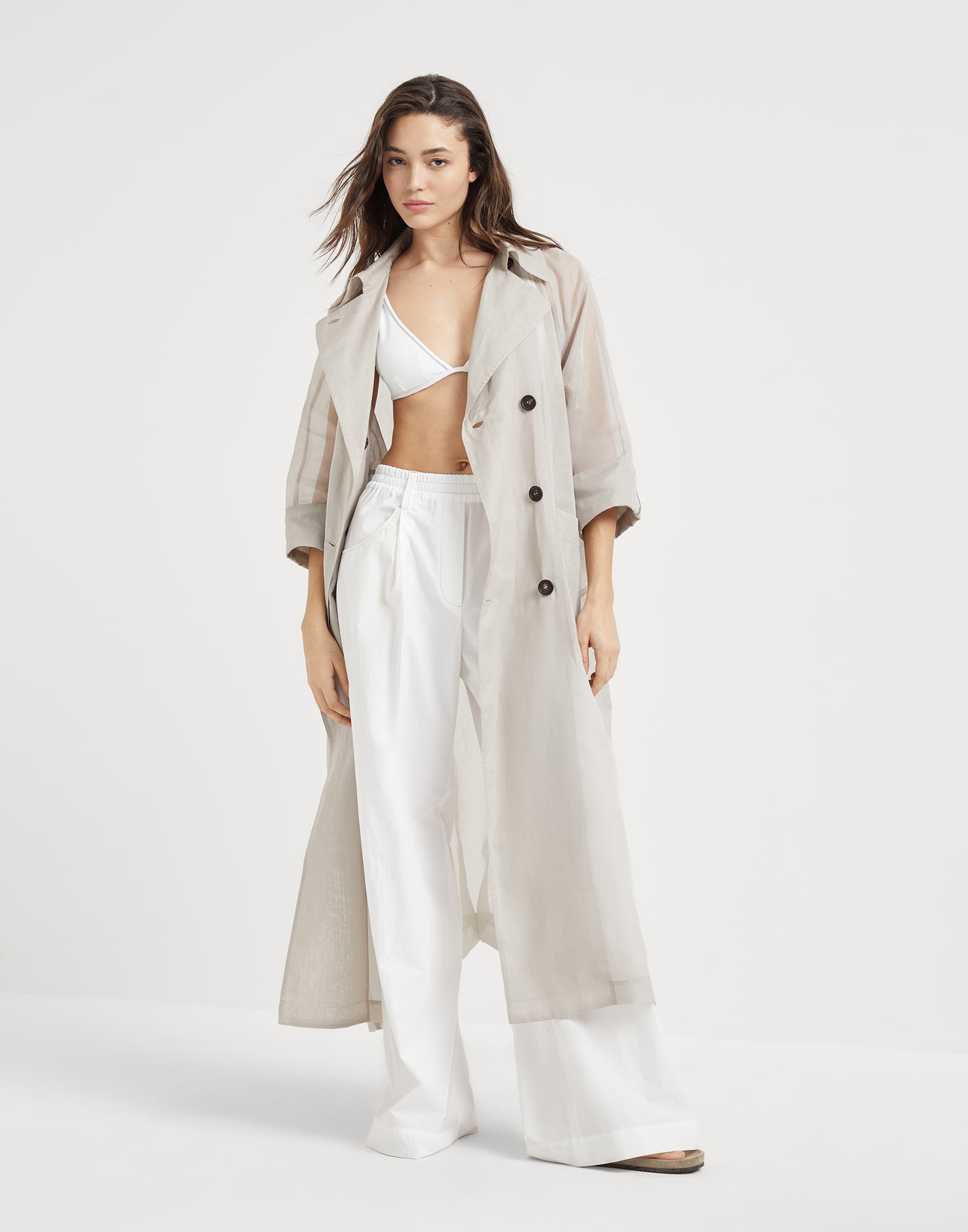 Cotton organza duster coat with shiny cuffs - 5