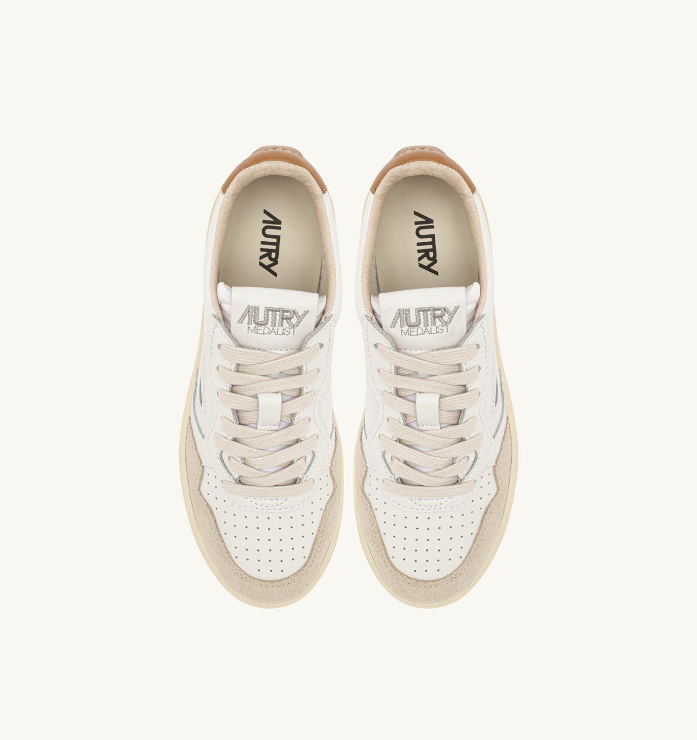 MEDALIST LOW SNEAKERS IN WHITE AND BROWN SUGAR SUEDE AND LEATHER - 5