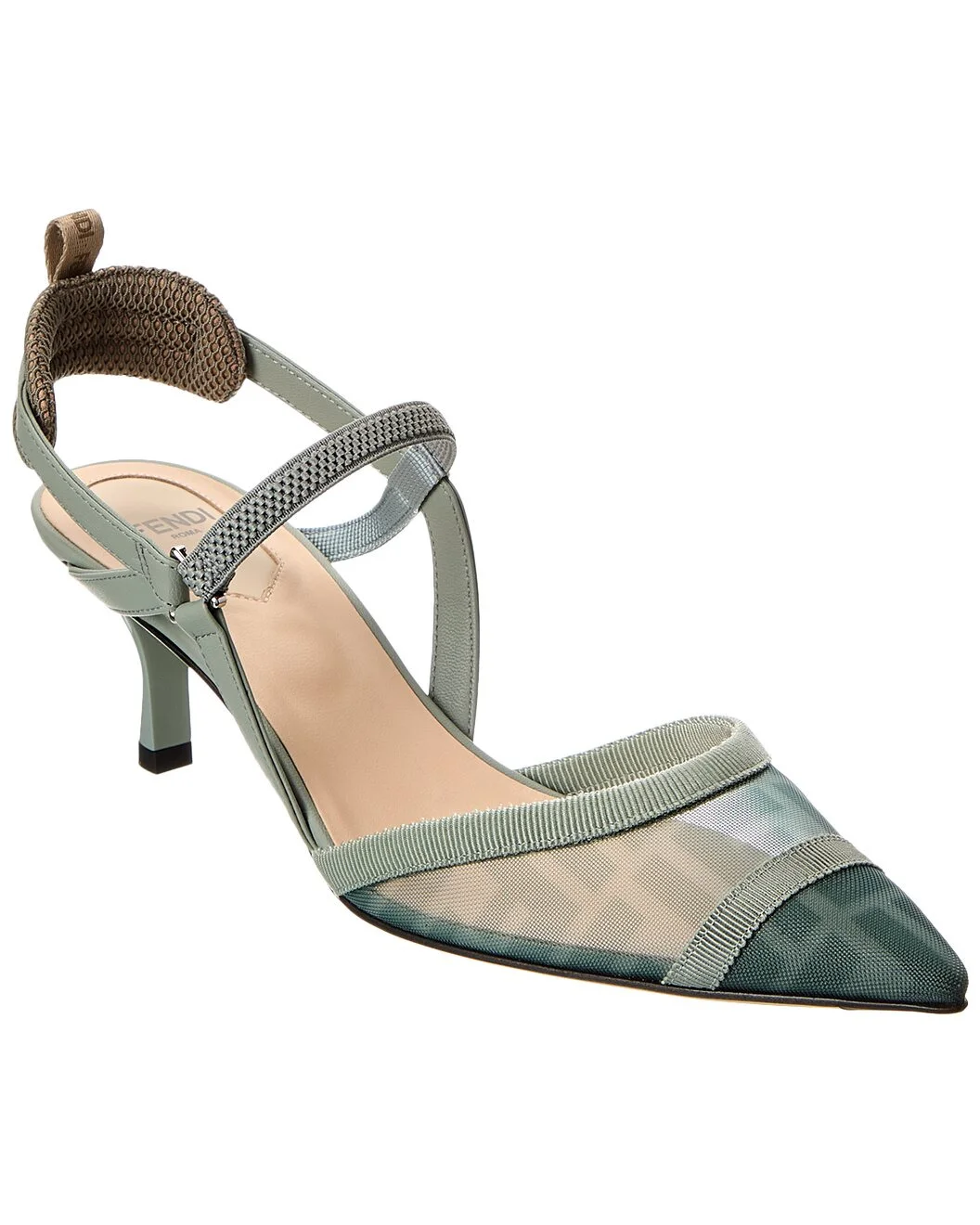 FENDI Colibri Lite FF Mesh & Leather Slingback Pump - 1
