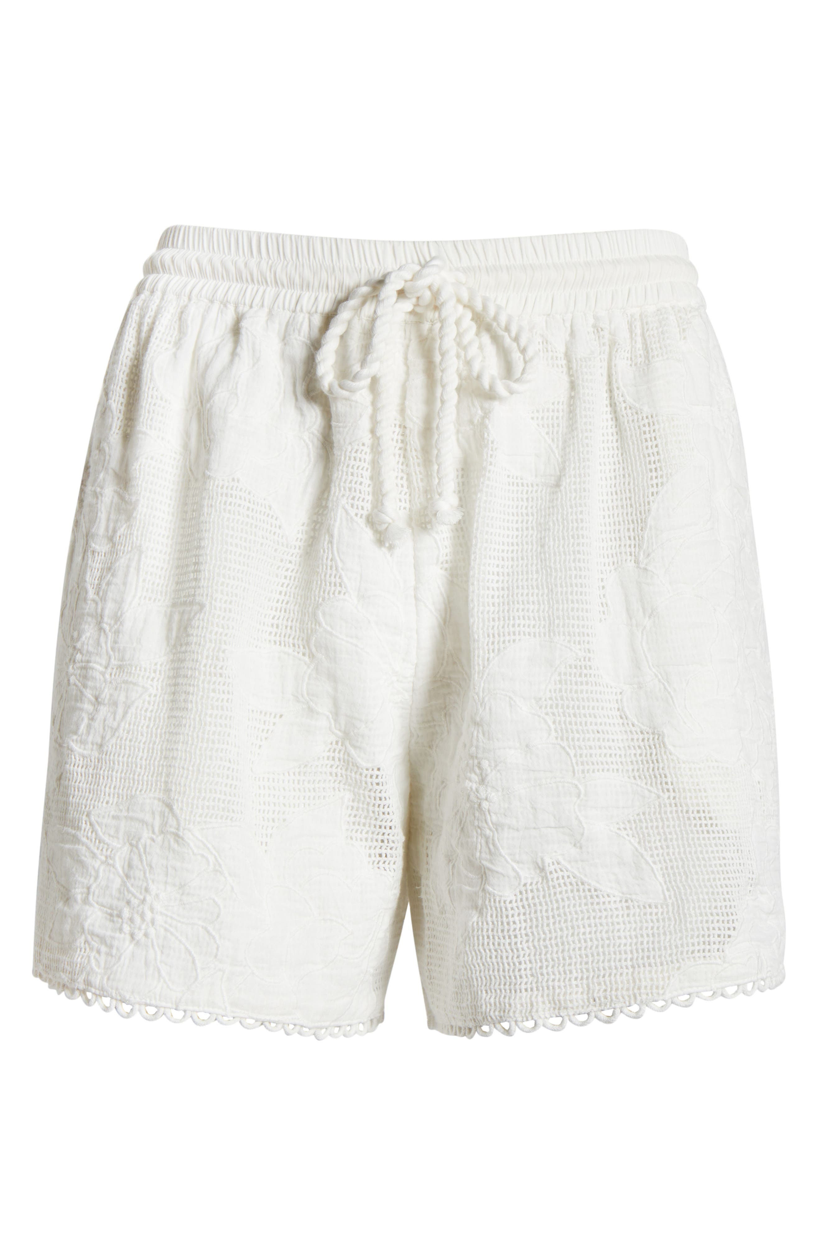 FARM Rio Floral Embroidery Cotton Blend Cover-Up Shorts in White at Nordstrom - 5