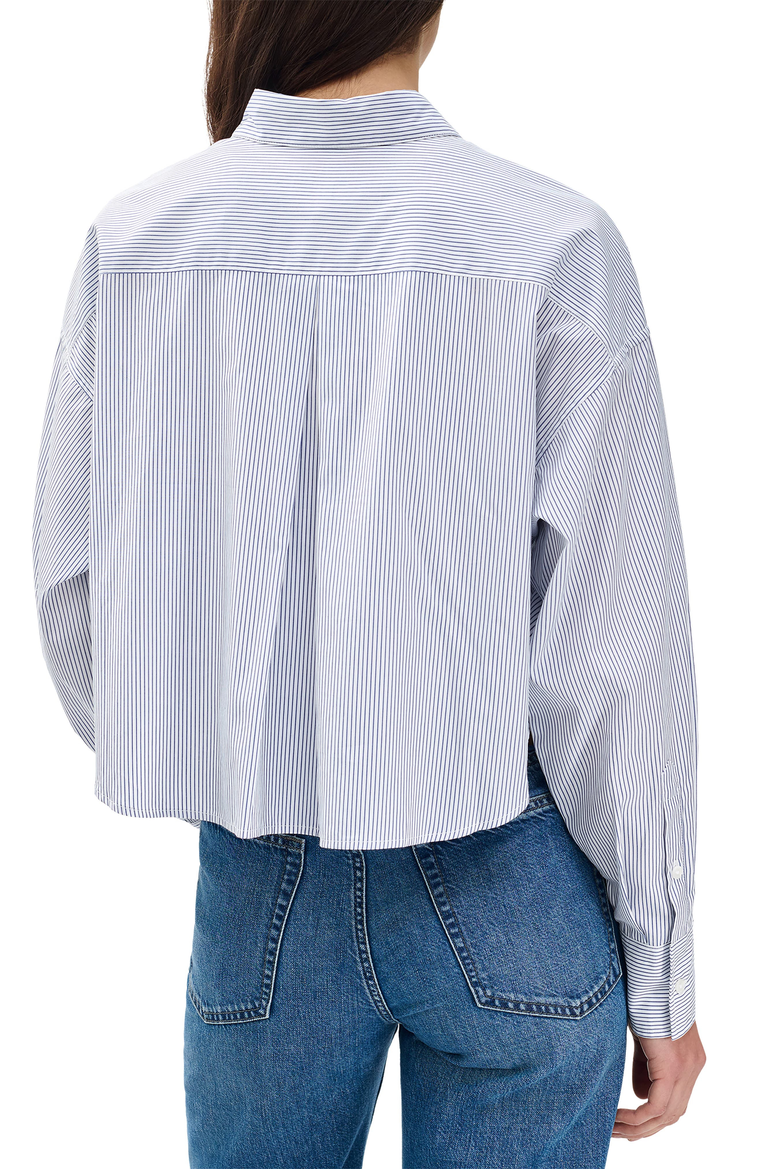 rag & bone Marin Stripe Crop Cotton Button-Up Shirt in White Stripe at Nordstrom - 2