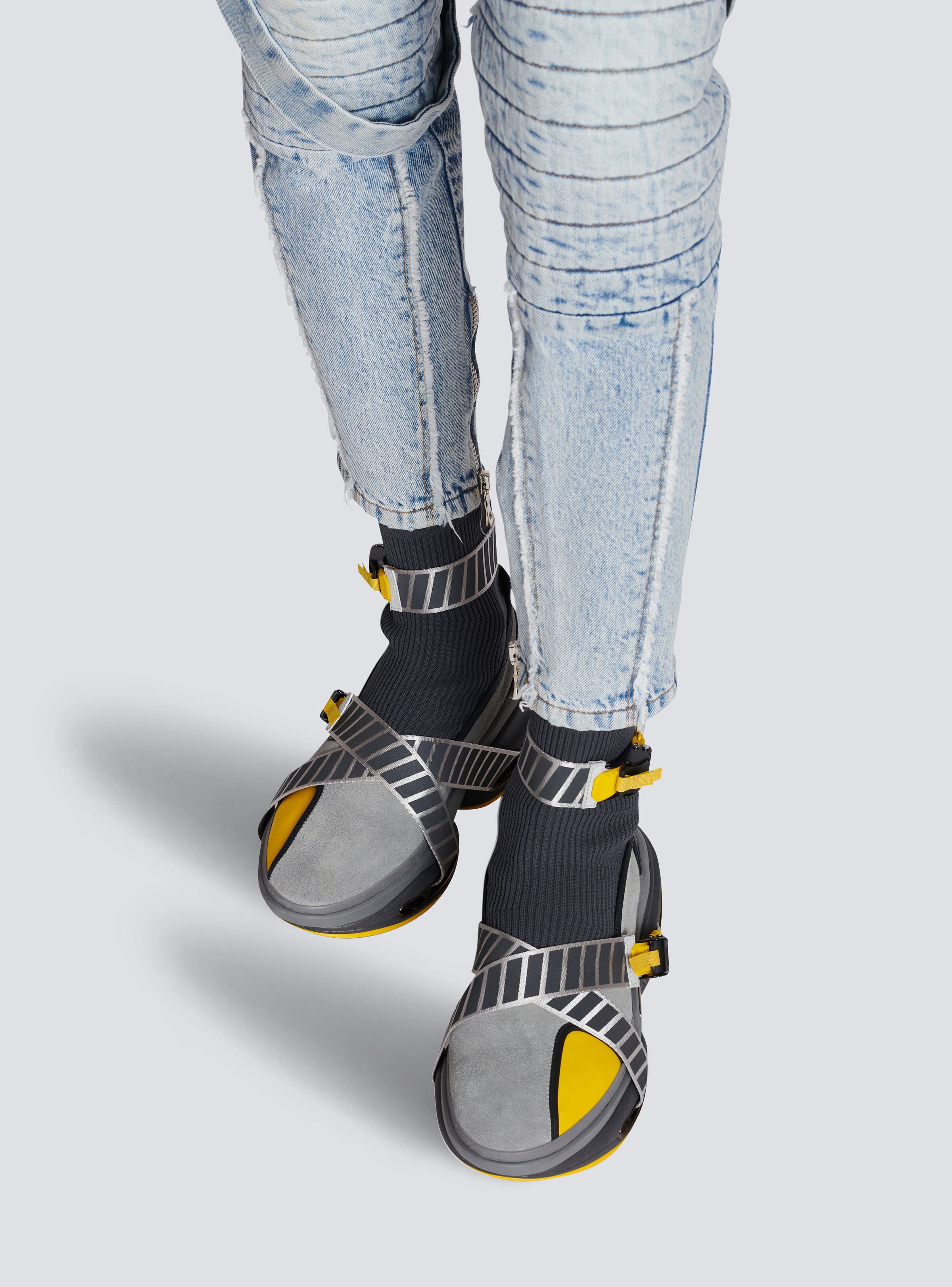 B-Bold knit and suede high-top trainers with strap - 8
