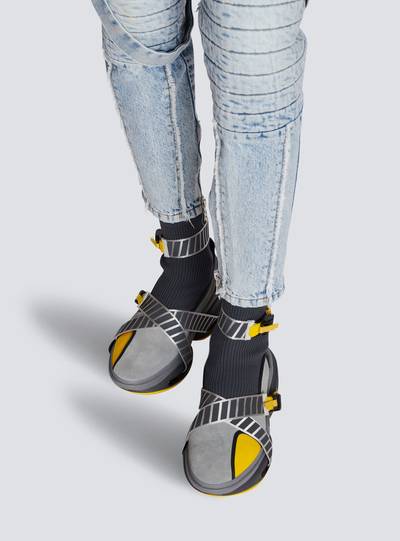 Balmain B-Bold knit and suede high-top trainers with strap outlook