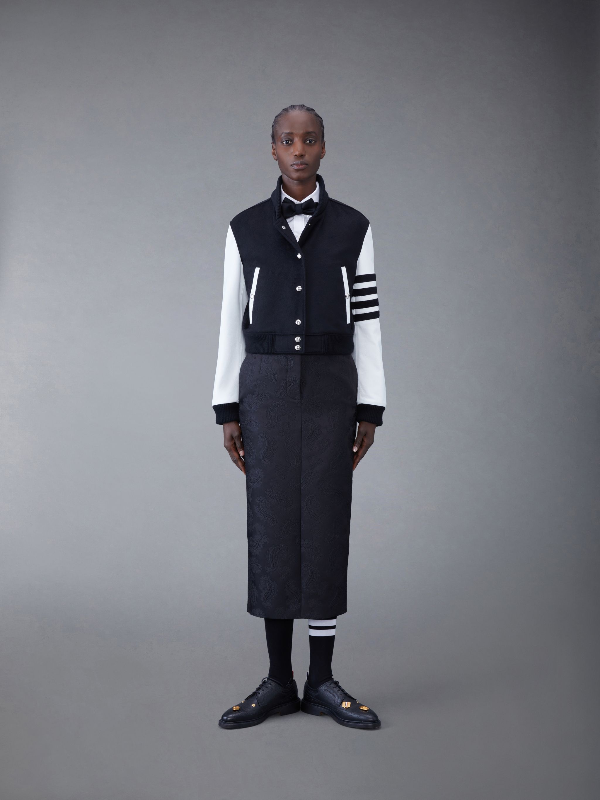 Zibeline Cashmere Leather Sleeve Cropped Varsity Jacket - 3