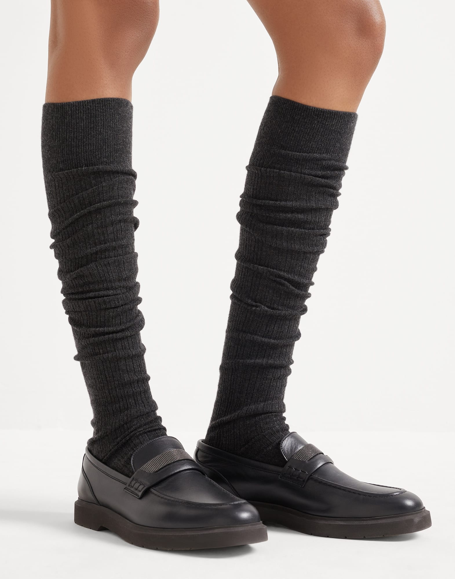 Stretch cashmere rib knit socks - 3