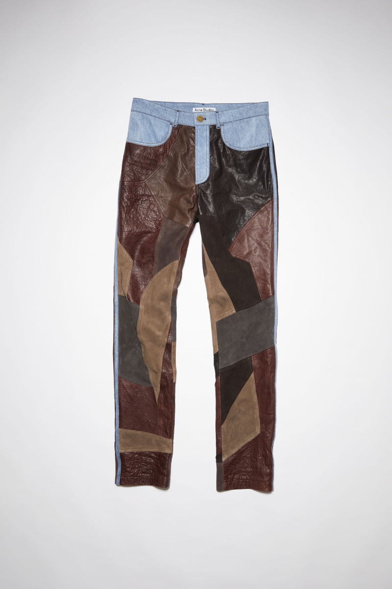 Denim leather patchwork trousers - Dark brown/multi 1