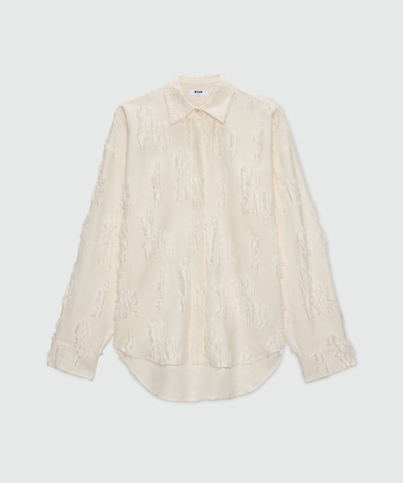 White fil coupe shirt with frayed details. 1
