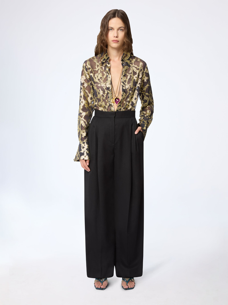 Wide-Leg Pleated Wool Gabardine Pants 1