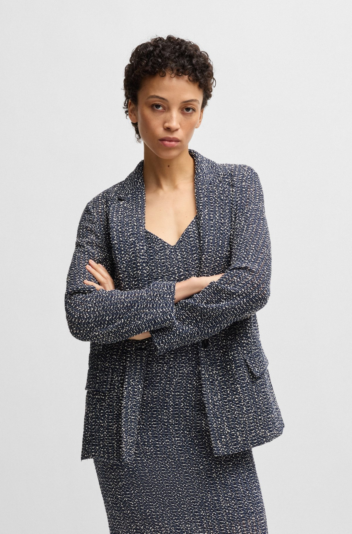 RELAXED-FIT BLAZER IN TWO-TONE CROCHET TWEED - 2