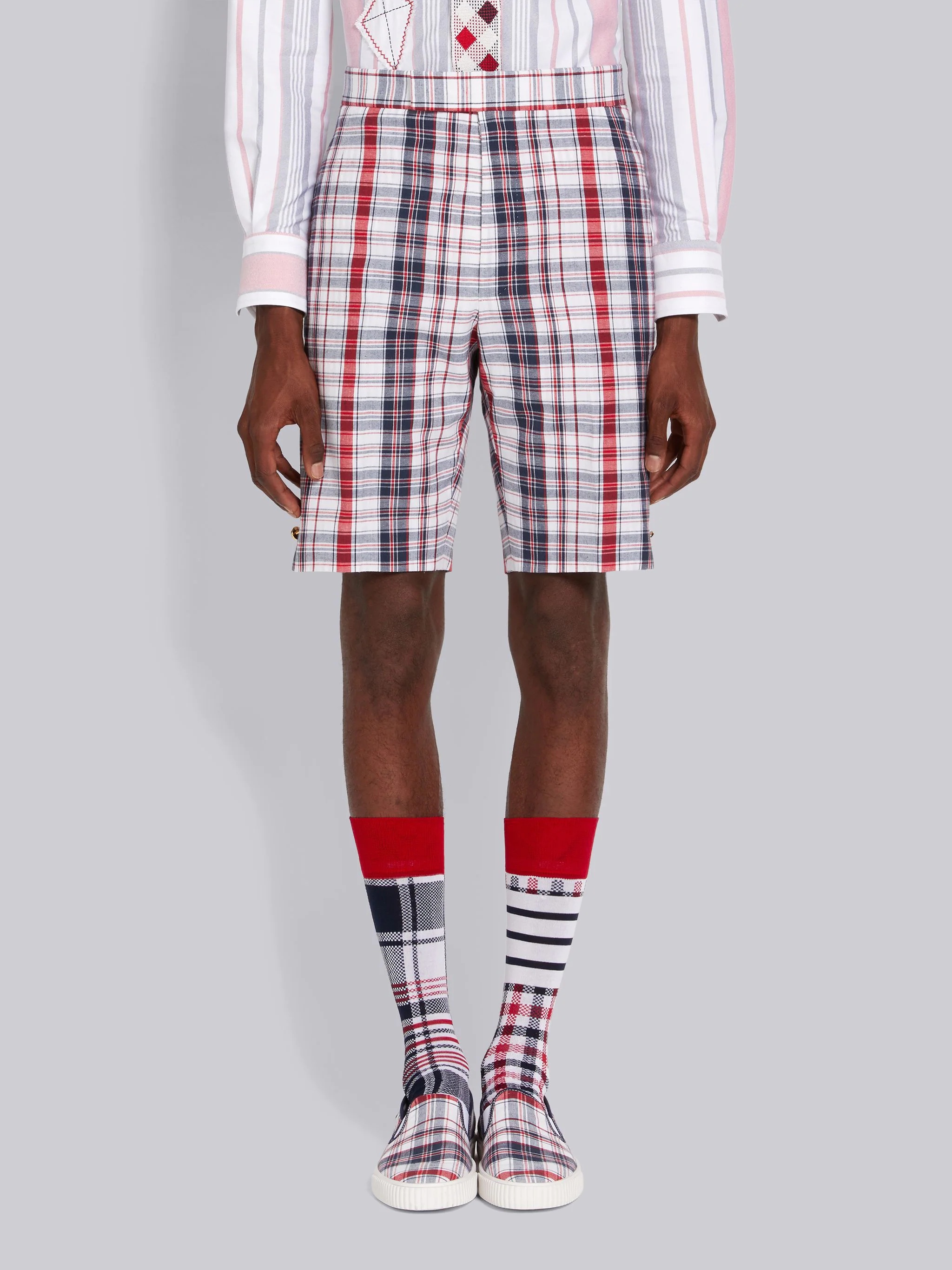 Multicolor Striped Plaid Classic Backstrap Short - 1