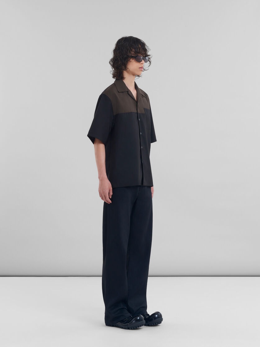 BLACK AND BROWN WOOL BOWLING SHIRT - 5