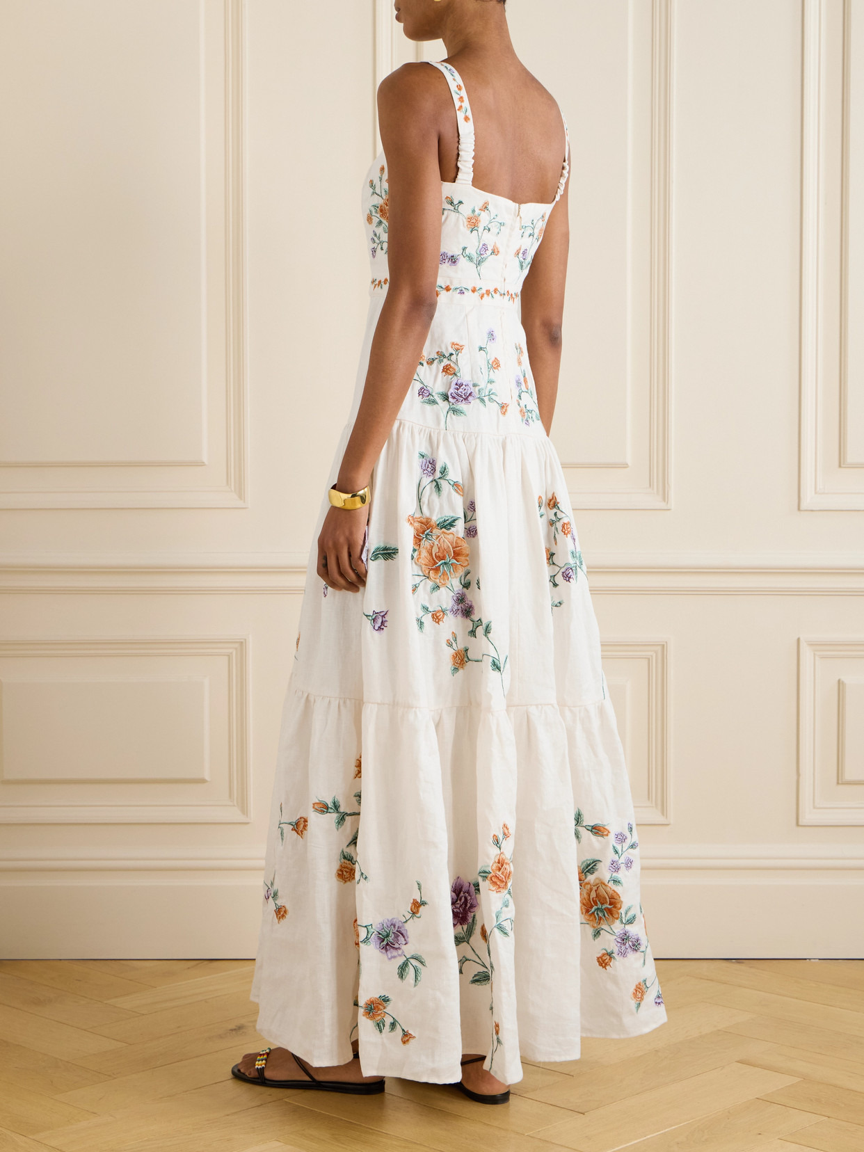 Lima Tiered Pleated Embroidered Linen Maxi Dress - 3