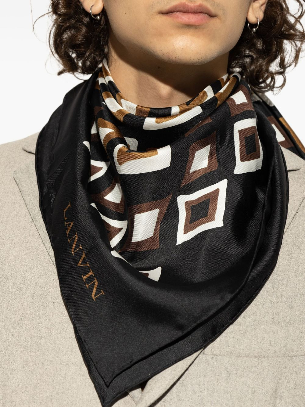 geometric-pattern silk scarf - 2