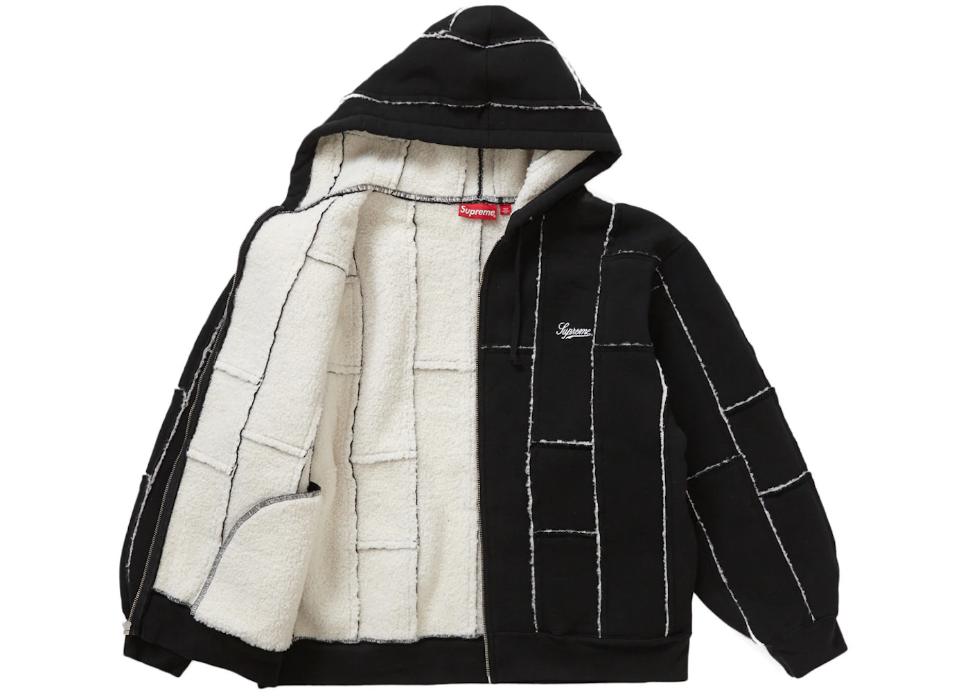 Supreme Faux Shearling Zip Up Hooded Sweatshirt Black - 2