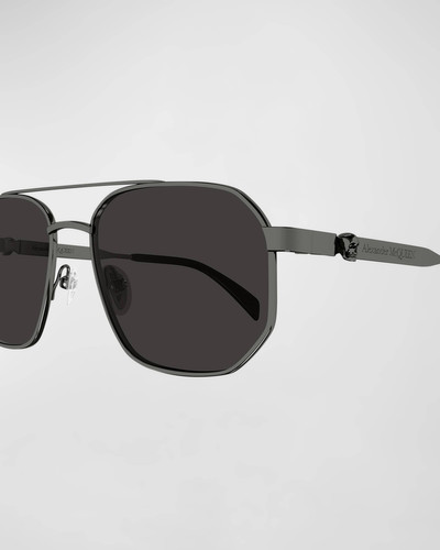 Alexander McQueen Men's Double-Bridge Metal Aviator Sunglasses outlook