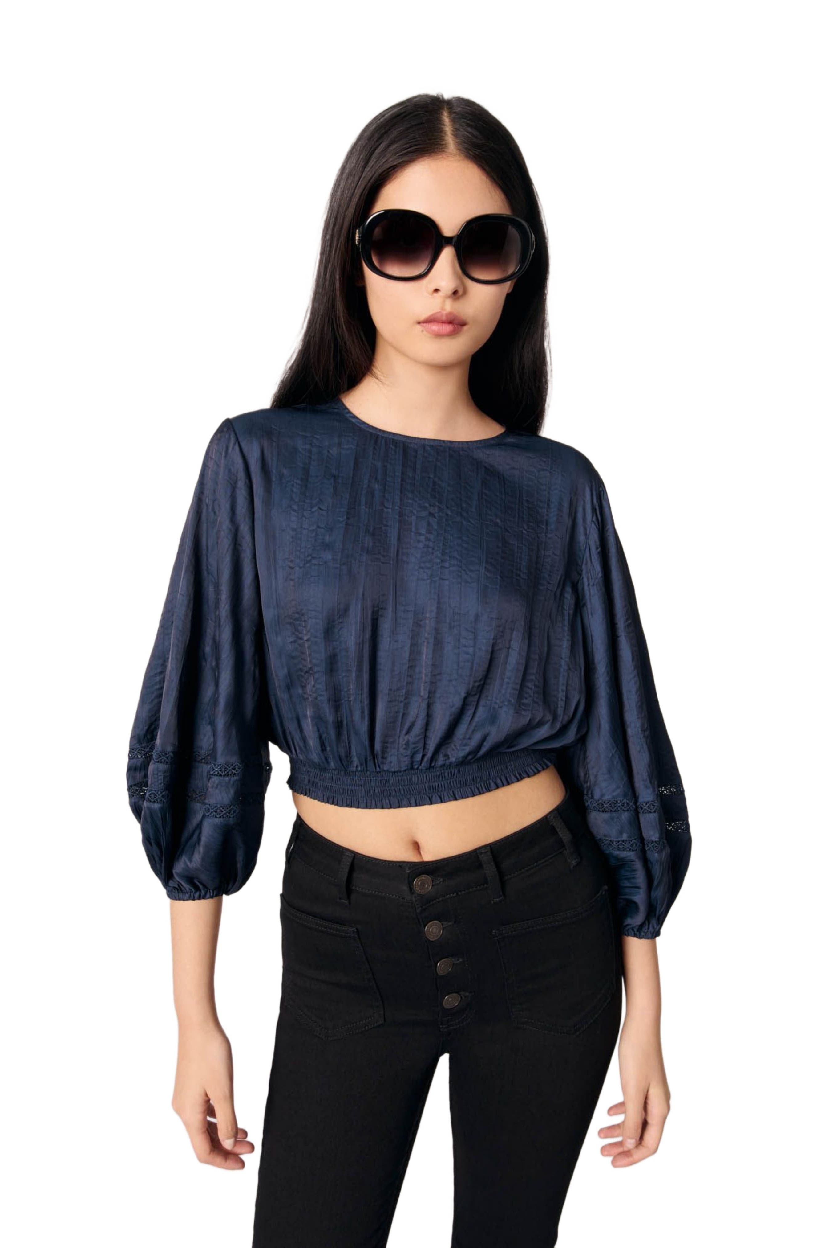 maje Satin-look short top in Navy at Nordstrom - 1