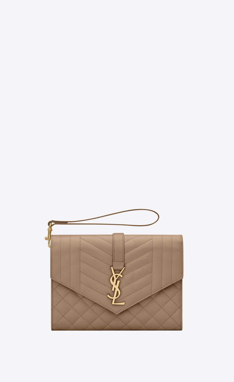 SAINT LAURENT envelope flap pouch in mix matelassé grain de poudre embossed leather outlook