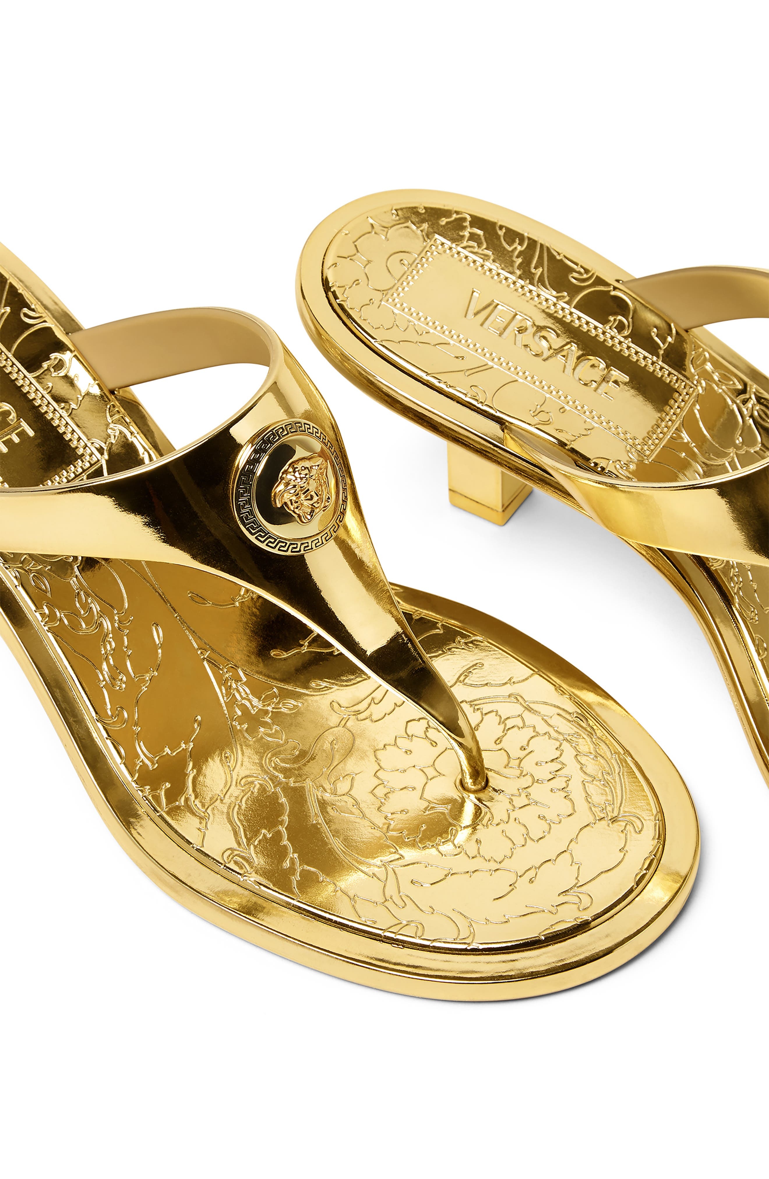 Versace Alia Medusa T-Strap Sandal in Gold-Versace Gold at Nordstrom - 3