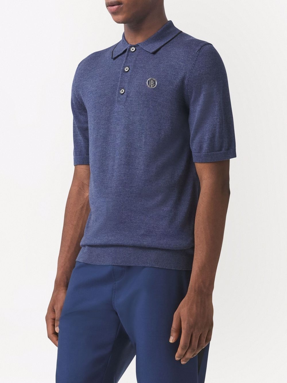 Monogram motif wool-silk-cashmere polo shirt - 3